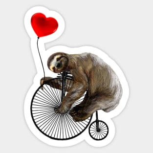 Sloth on Penny Farthing Velocipede with Heart Balloon Sticker